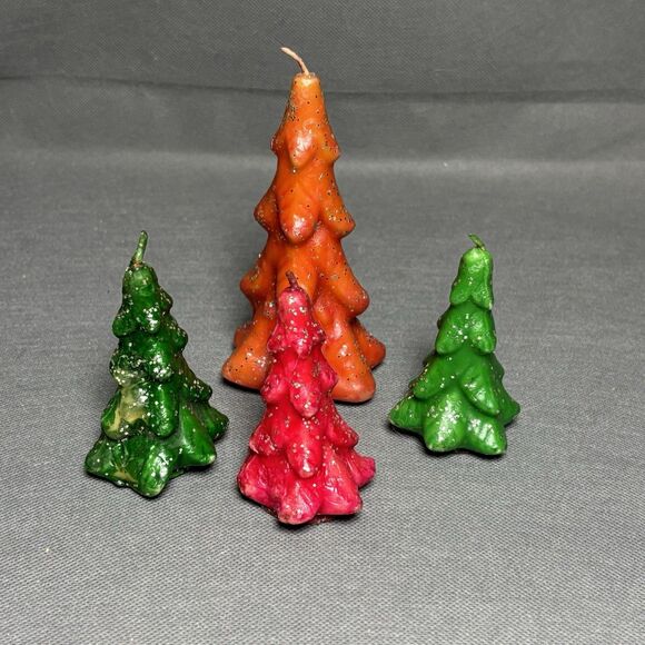 Vintage Gurley Christmas Trees Green & Red w/Glitter MCM Christmas Decor Lot 4 - Picture 1 of 12